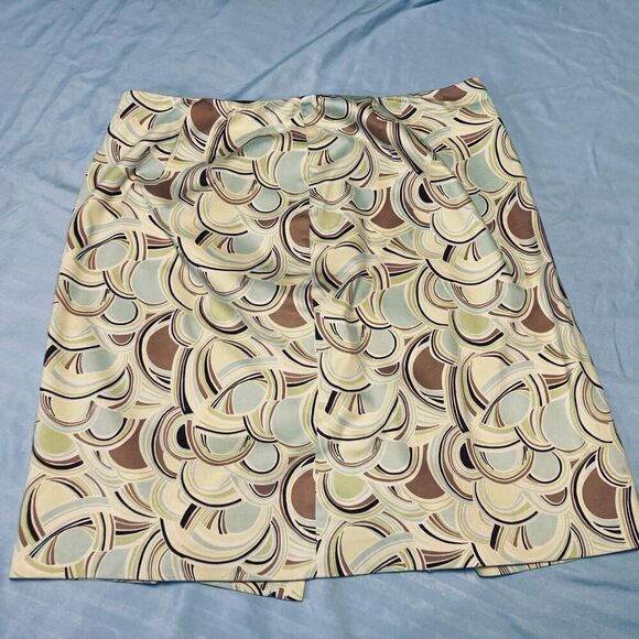 Talbots Skirt Cotton Stretch Geometric Print Pencil Y2K Light Yellow Sz 12 Flaw - Picture 5 of 12